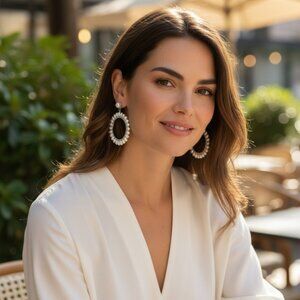 DESIGNER KENNETH JAY LANE LARGE PEARL/RHINESTONE PIERCED HOOP EARRINGS